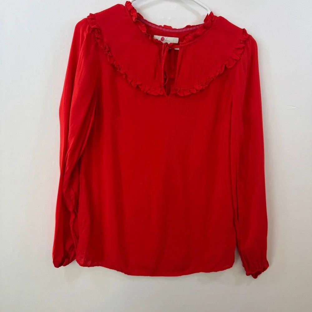 Boden Red Ruffle Collar Tie Neck Long Sleeve Blouse US 4 UK 8 W0269